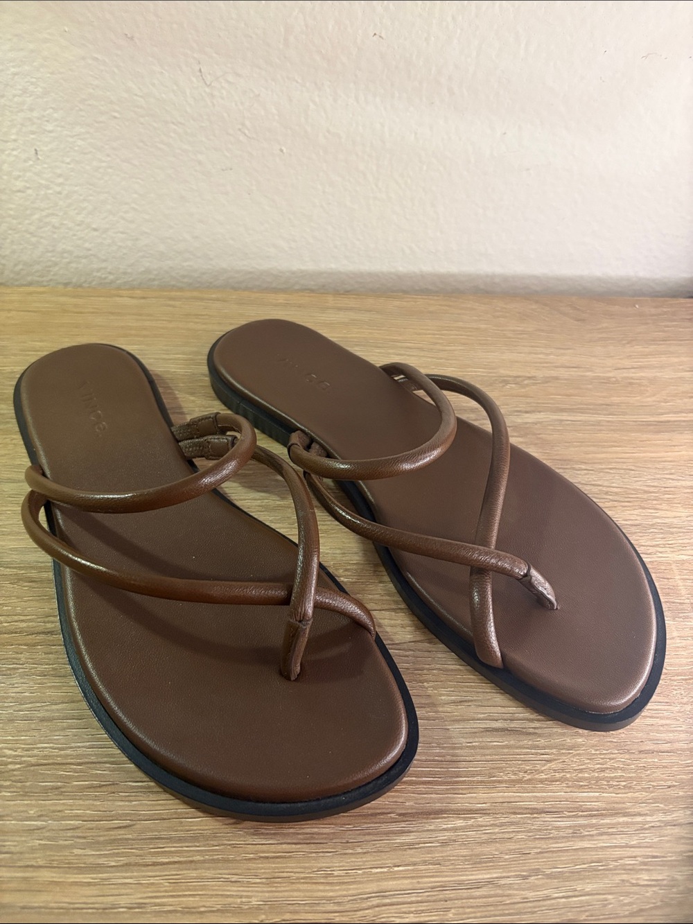 Vince Brown Double-Strap Leather Slide Sandals